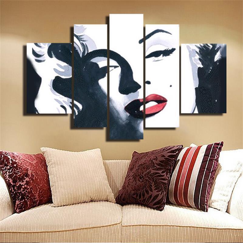 5 Piece Marilyn Monroe Black White Red Canvas Wall Art Paintings Sale It Make Your Day