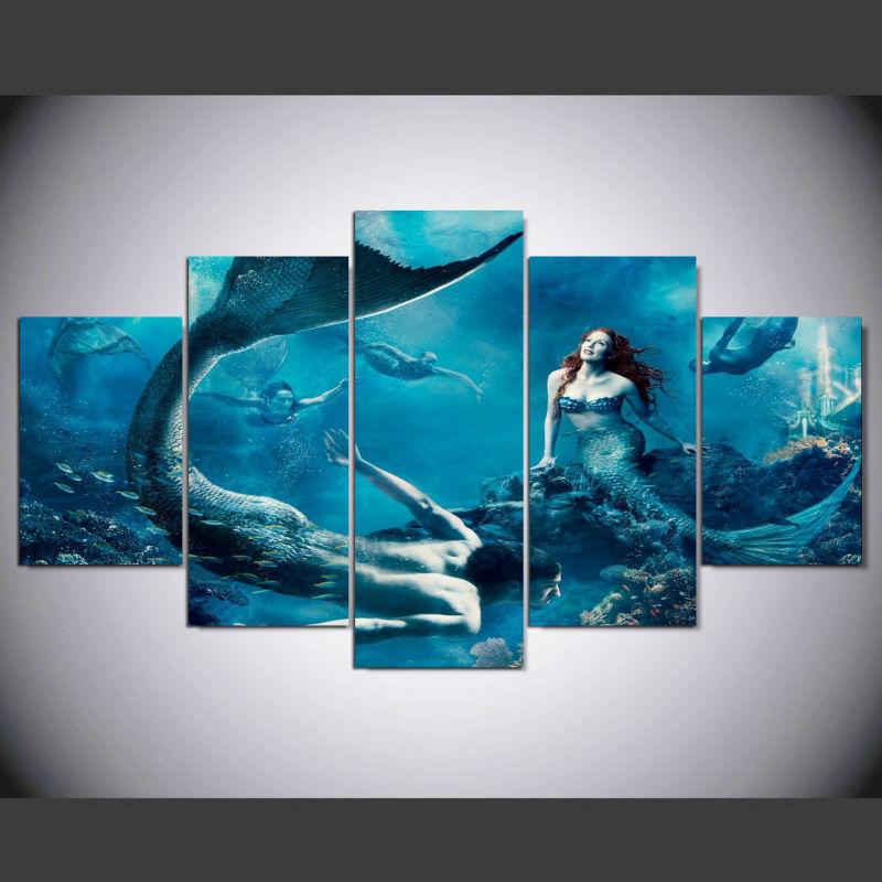 5 Piece Mermaid Male Female Blue Sea Canvas Wall Art Paintings Sale It Make Your Day