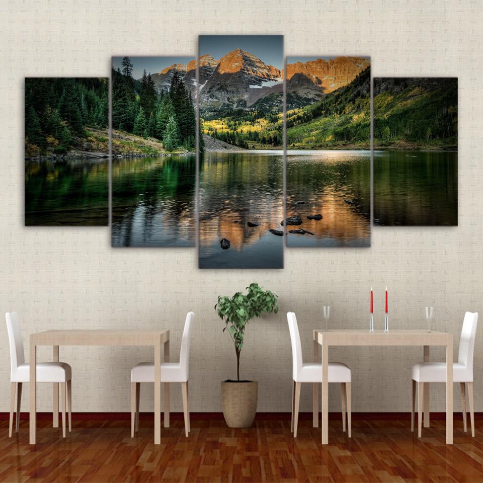 5 Piece Mountains Lake Landscape Canvas Wall Art Paintings For Sale It Make Your Day