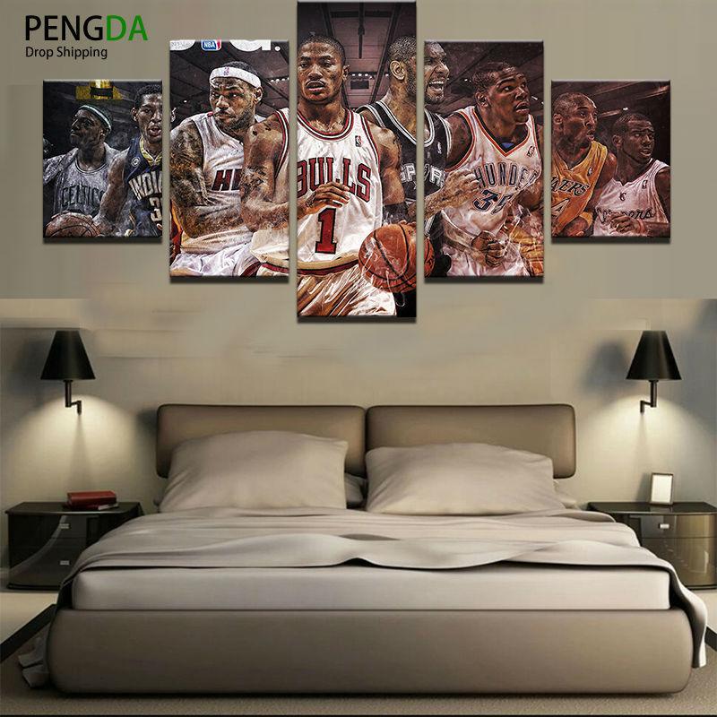5 Piece Nba Wallpapers Basketball Canvas Painting Wall Art For Sale It Make Your Day