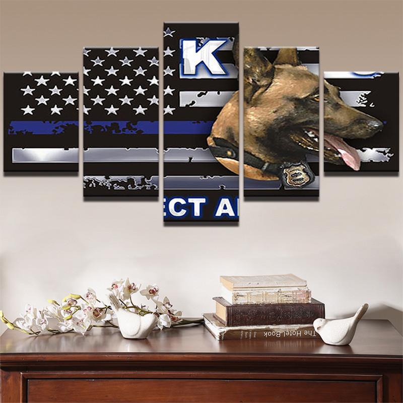 5 Piece Thin Blue Line Police K9 Canvas Paintings Wall Art For Sale It Make Your Day