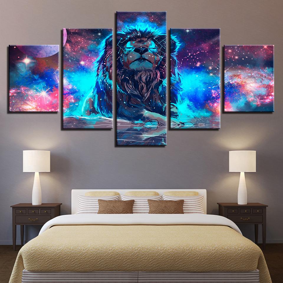 5 Piece Color Nebula Lion Constellation Canvas Wall Art Paintings