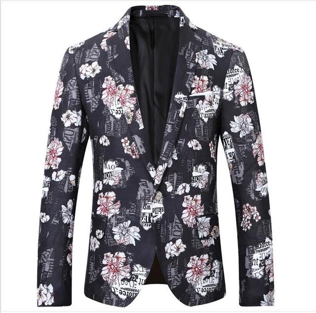Male Floral Jacket Suit Painting Mens Blazers Fashion Single Button Su