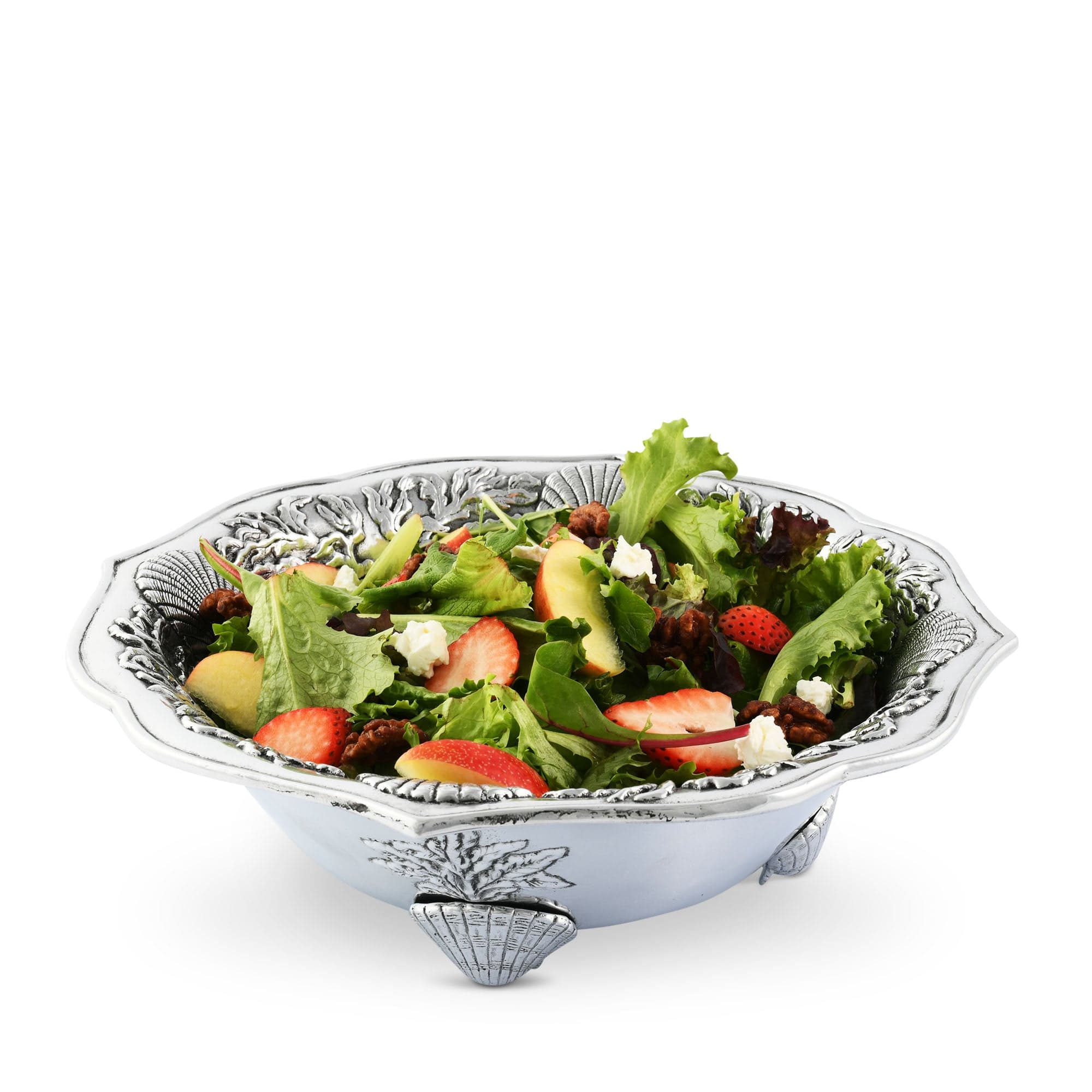 Arthur Court Salad Bowl Acacia Wood Serving for Fruits or Salads Wok Wave Style Extra Large Single Wooden Bowl - Silver