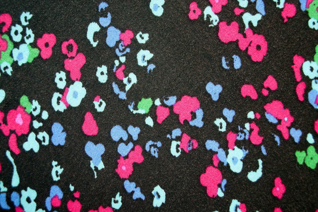 Black Floral Rayon Challis Fabric