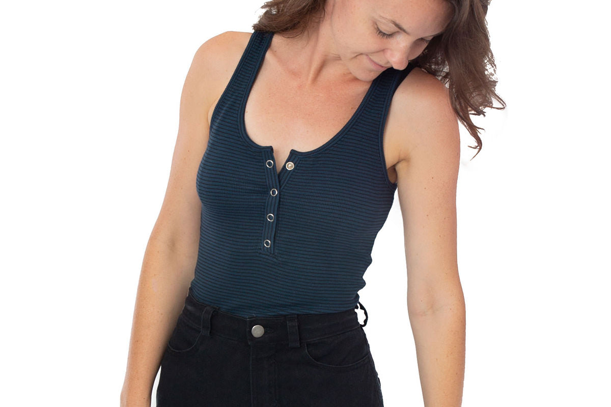 Kila Tank Sewing Pattern by Allie Olson | Henley Neckline Hack