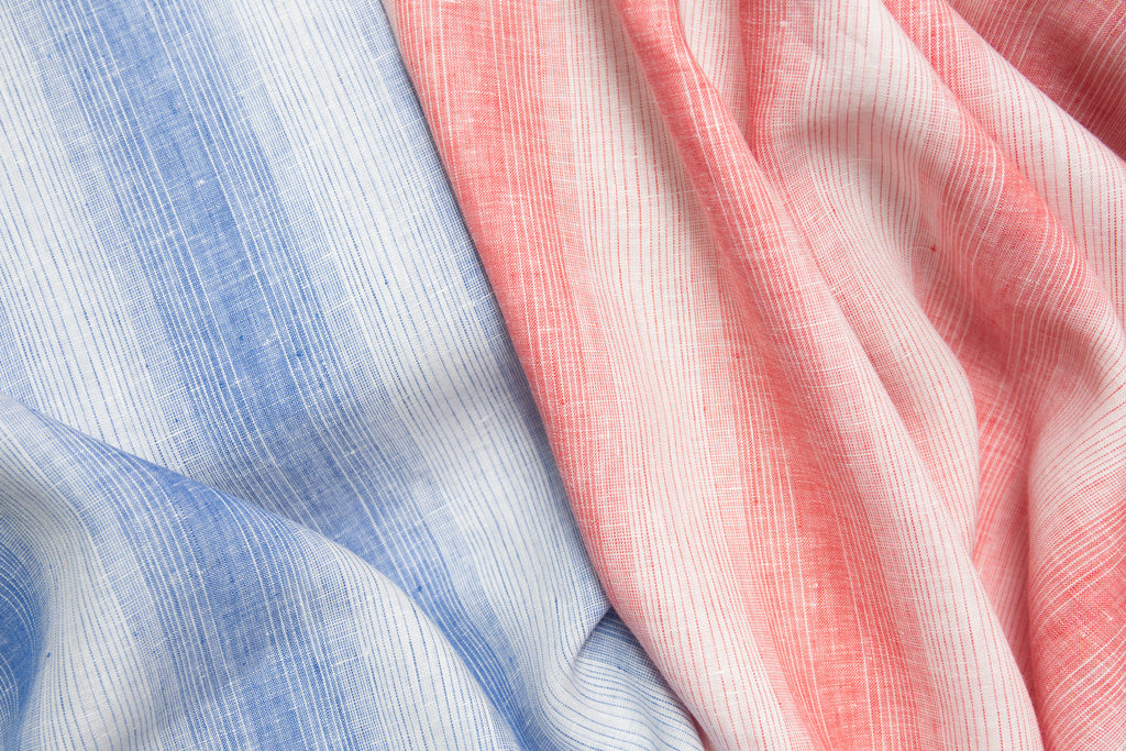 Blue and Red Striped Linen Fabric