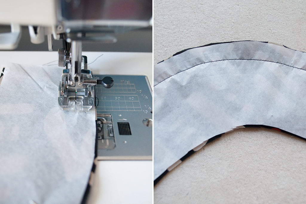 Sew silk sandwiched between tissue paper.