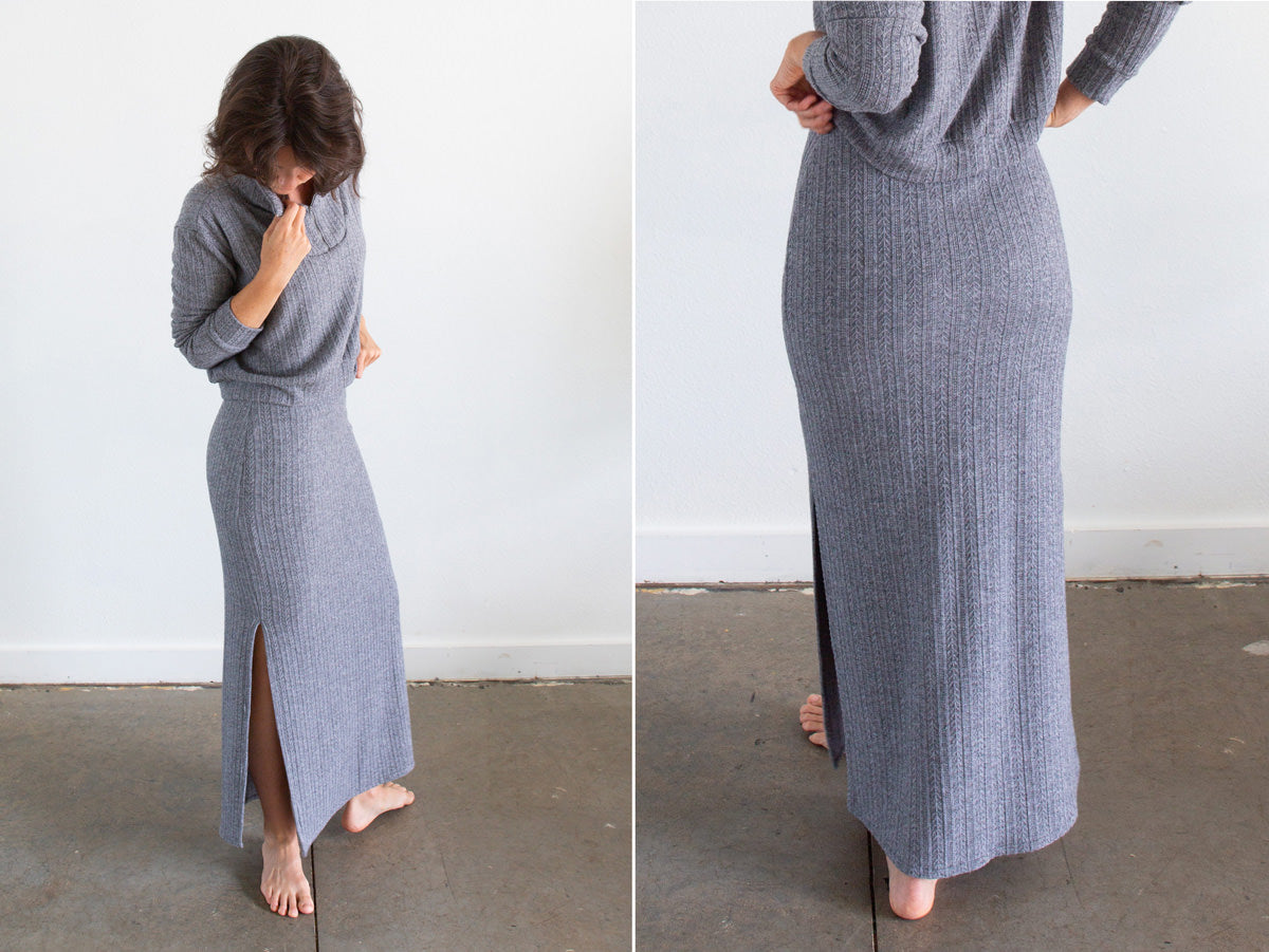 Weaver Skirt in Grey Cable Knit Fabric
