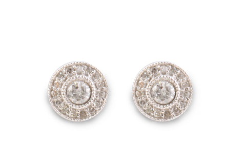 Round Bezel with Halo Stud Earrings