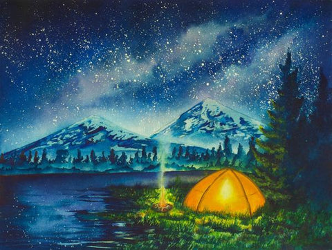 Camping under the stars hand painted artwork