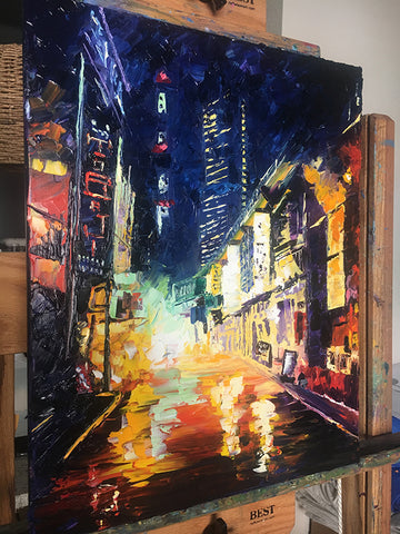 Rainy Street Scene Artwork in Process