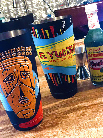 Mid-century retro Tiki barware for El Yucateco Hot Sauce by Nelson Ruger