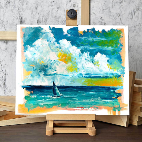 Small Ocean Sailboat Painting by Nelson Makes Art