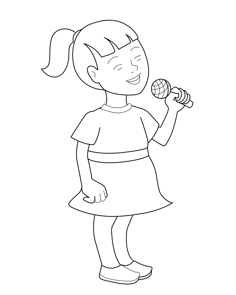 Free Printable Child Singing Colouring Picture 