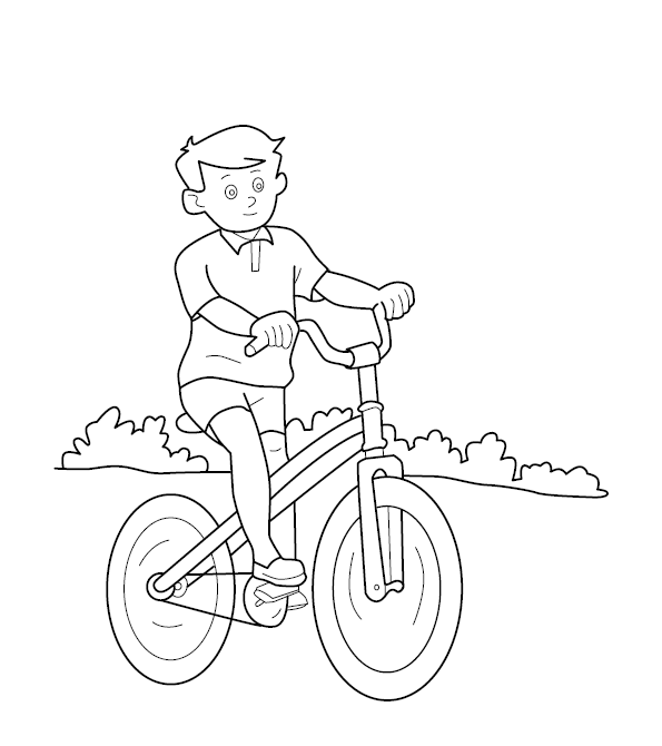 Boy Riding Cycle Coloring Page