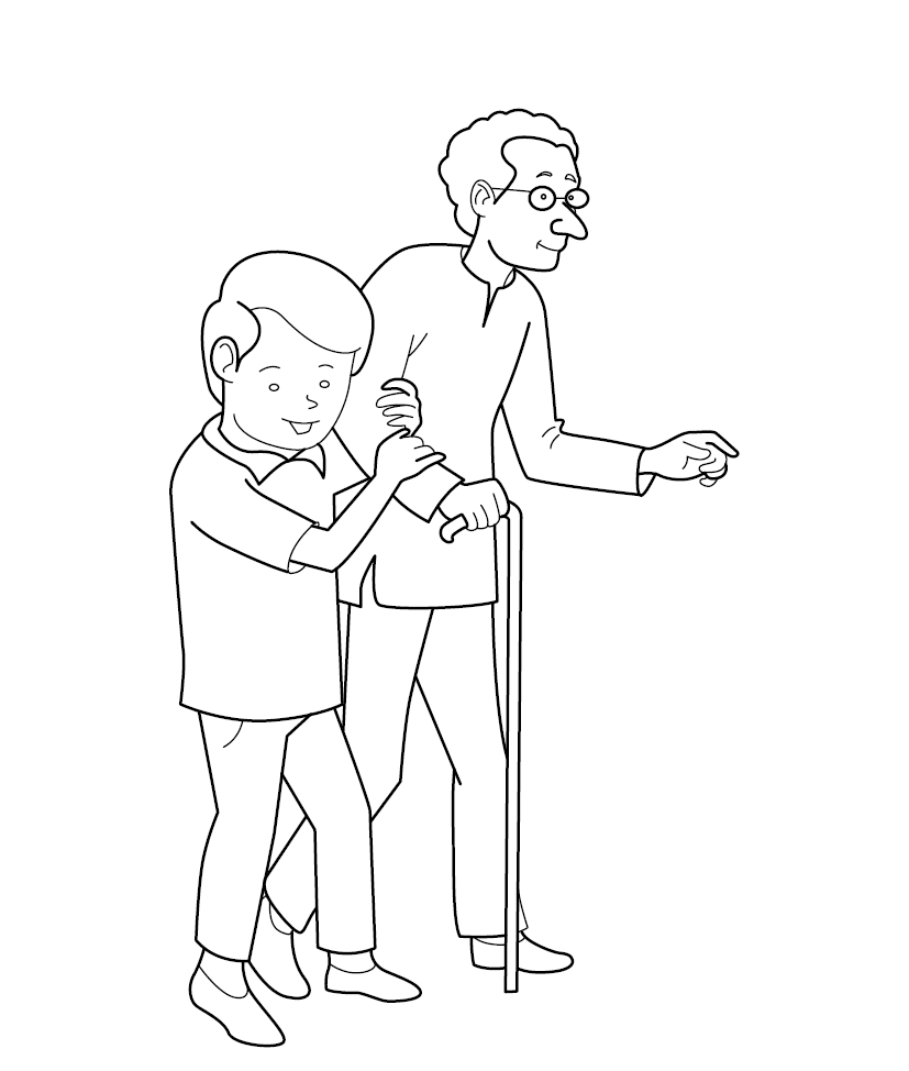 Helping Elders Colouring Page