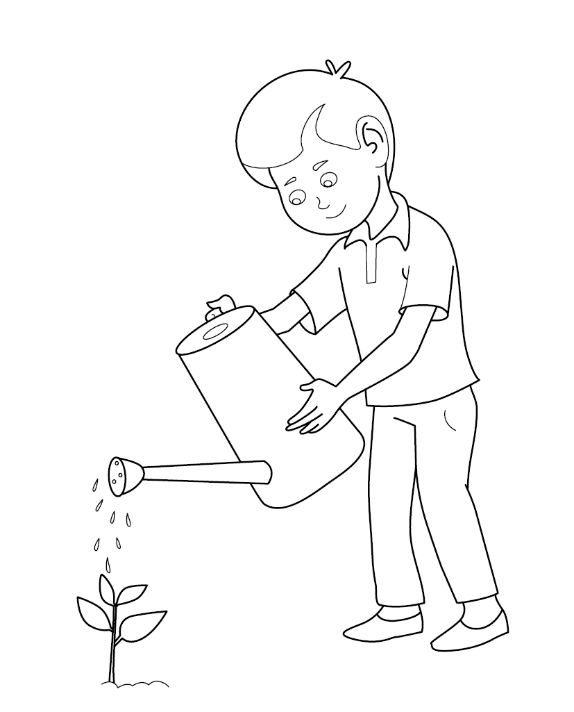 Watering Plants Colouring Page