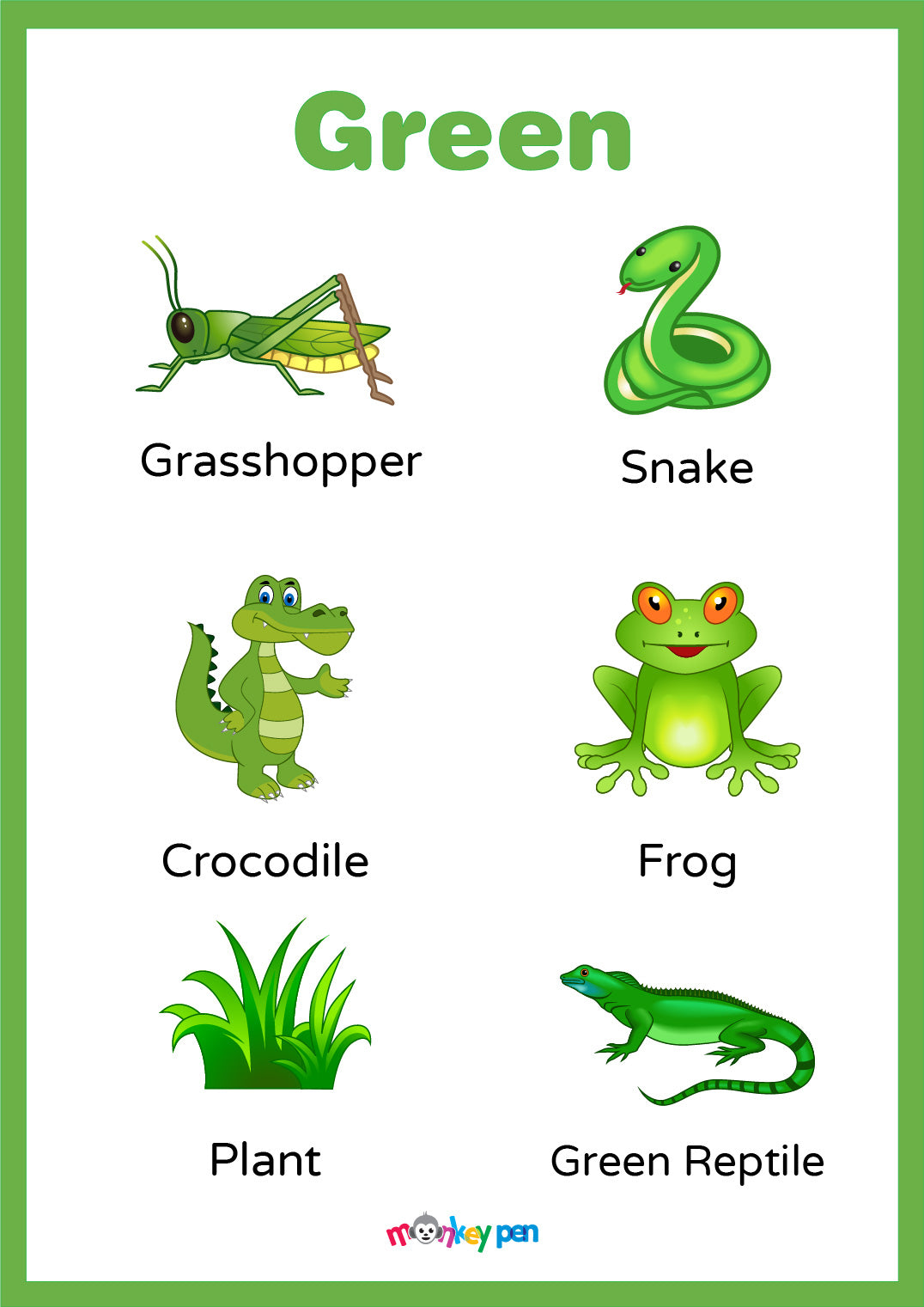 Green Colour Object Poster for Kids