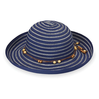 Angled View of the Breton Poly-ribbon Poly-braid Sun Hat in Navy from Wallaroo