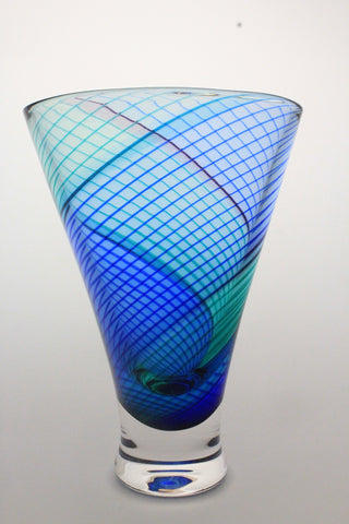 Glass Ribbed Fan Vase featuring our blue multicolor by Buzz Blodgett