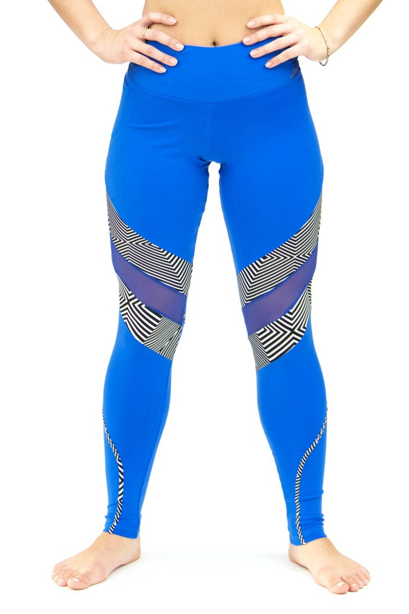 CajuBrasil USA Brazilian Fashion Fitness Mesh Textured Leggings ZIPPER -  Royal Blue 8122