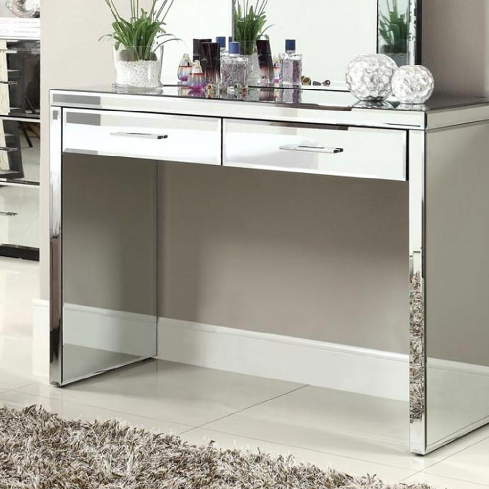 Contemporary Mirrored Console Table With 2 Drawers For Extra Storage