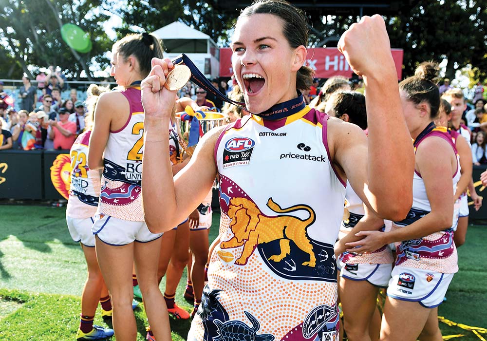 Brisbane Lions Sophie Conway Celebrating 2021 Premiership Win