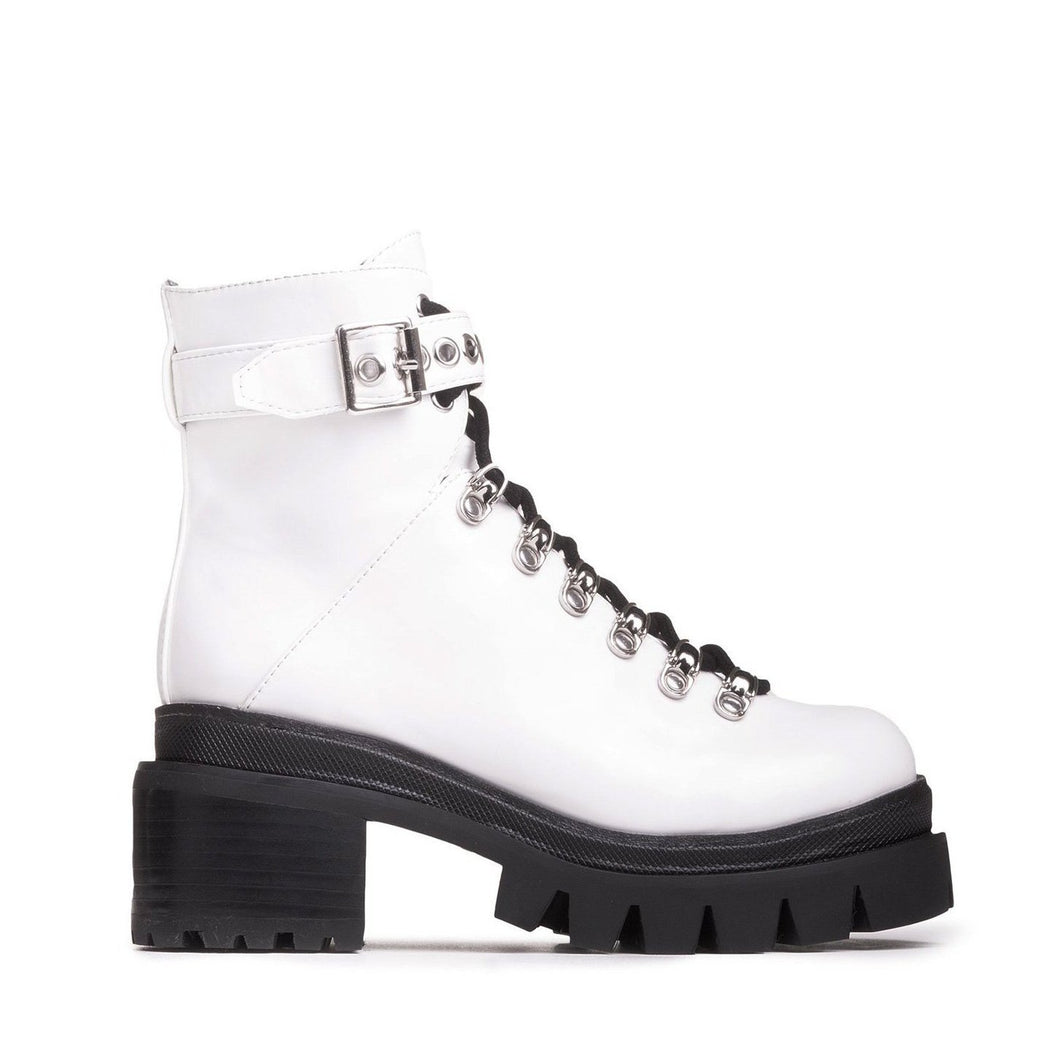 white heel combat boots