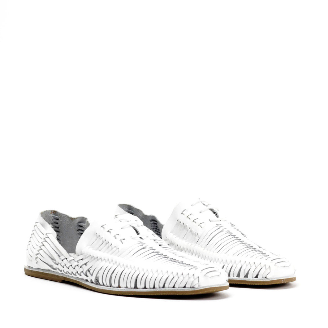 white woven shoes