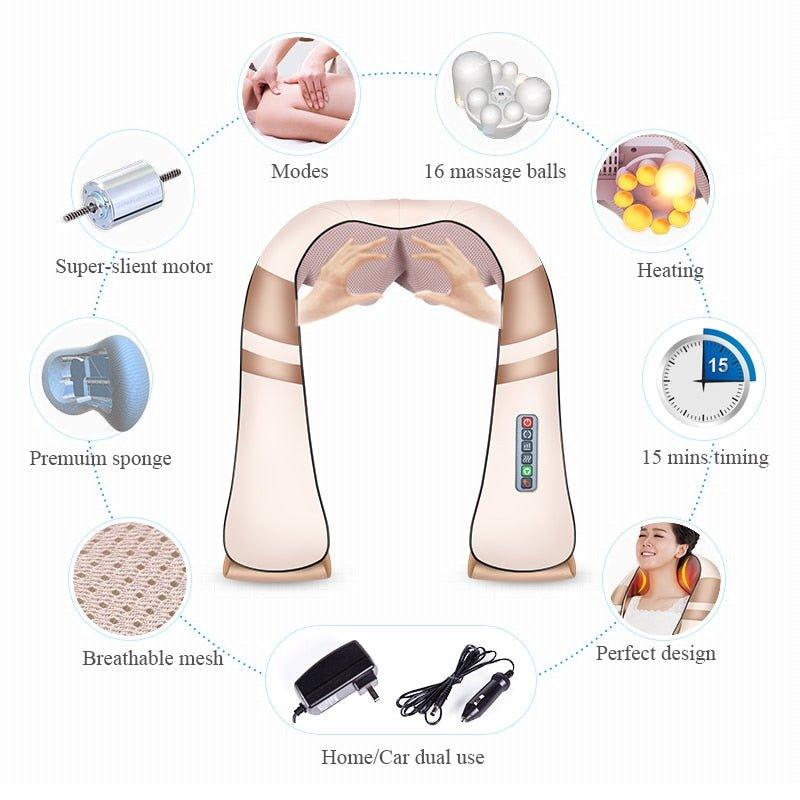 Back Neck Shoulder Massager U Shape Electrical Shiatsu Car Home Dual Use