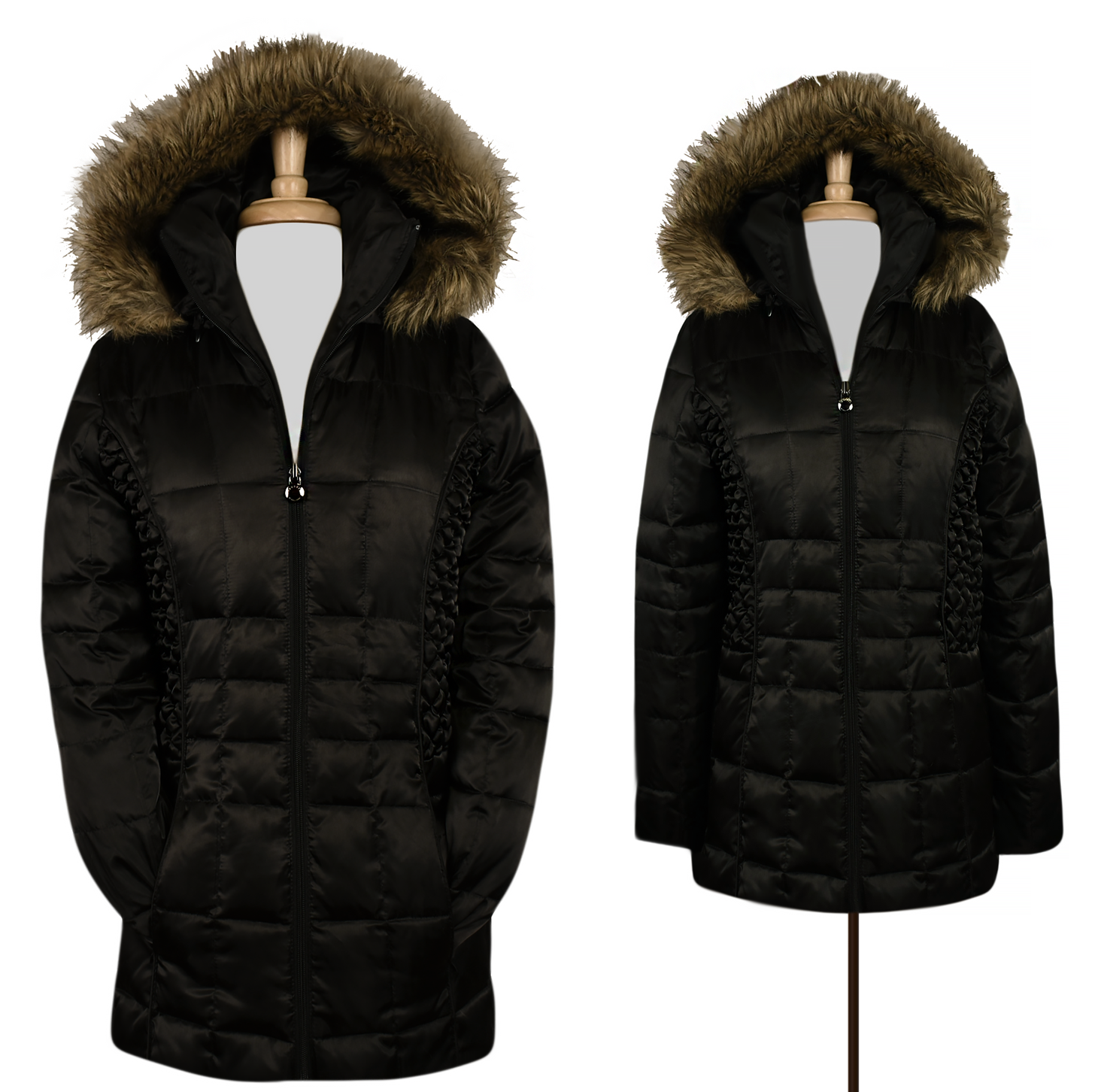 black winter coat with black fur hood