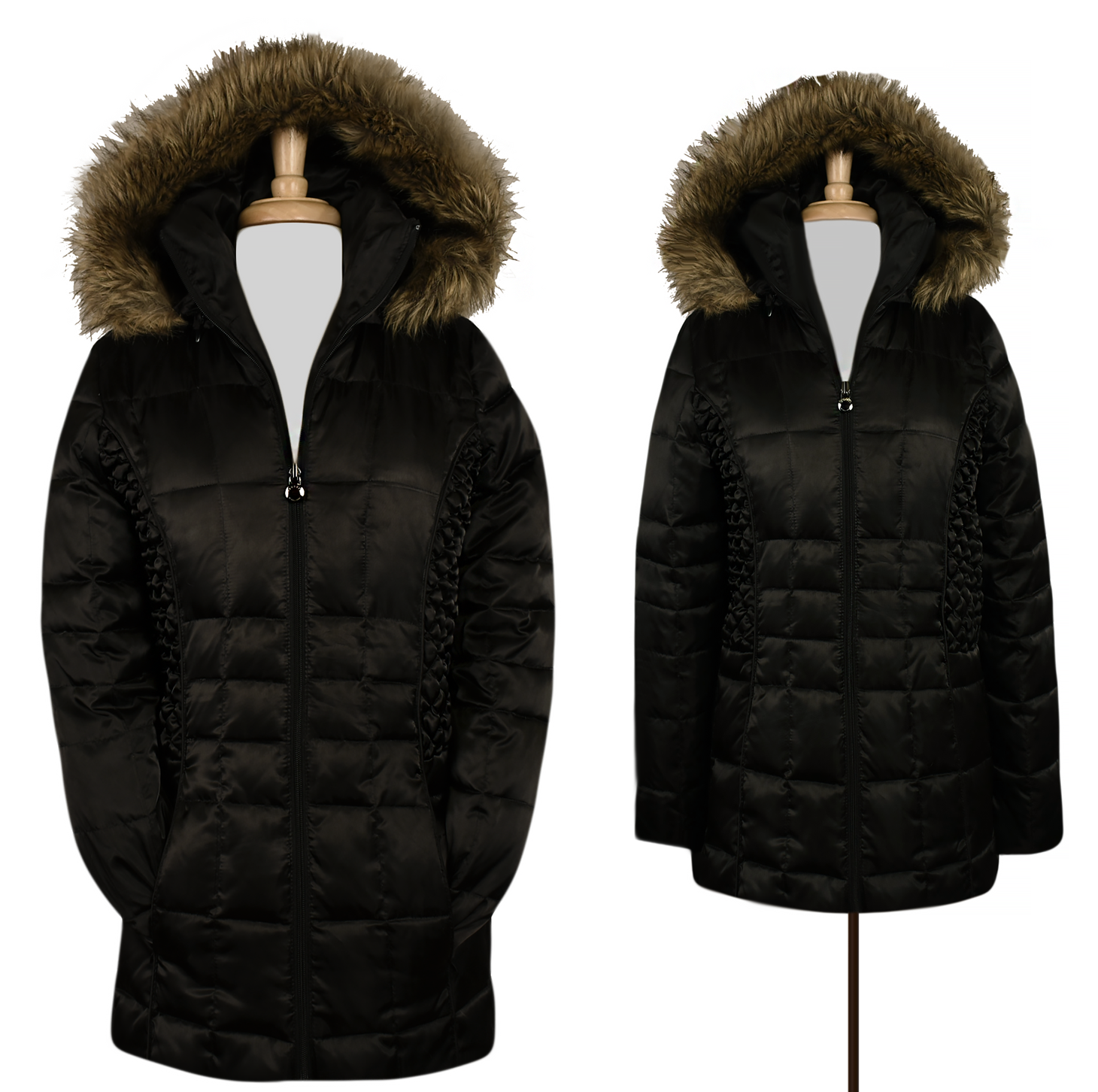 black jacket faux fur hood