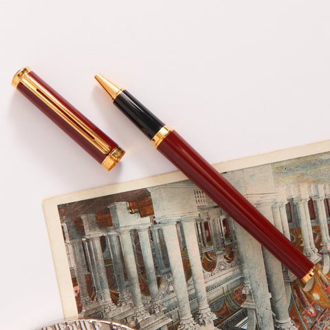 Montblanc-Noblesse-Oblige-Red-_-Gold-Rollerball-Pen-With-Black-and-Gold-Accents