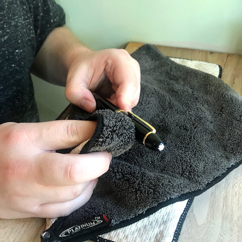 Polishing A Cleaned Fountain Pen With Microfiber Platinum Cloth