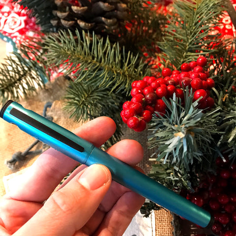Turquoise Blue Pilot Explorer With Christmas Wreath