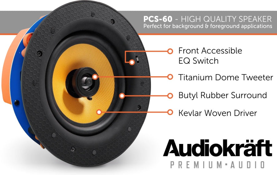 AudioKraft PCS-60 - Premium 60W 6.5 inch, 8 Ohm In-Ceiling Speaker - Easy to fit design