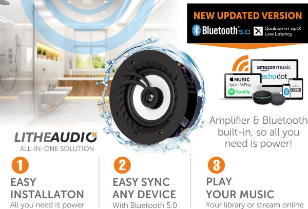 Lithe Audio Bluetooth Bathroom In-Ceiling Speakers from Audio Volt