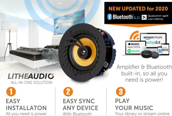 ALL-IN-ONE SOLUTION Amplifier & Bluetooth built-in, so all you need is power