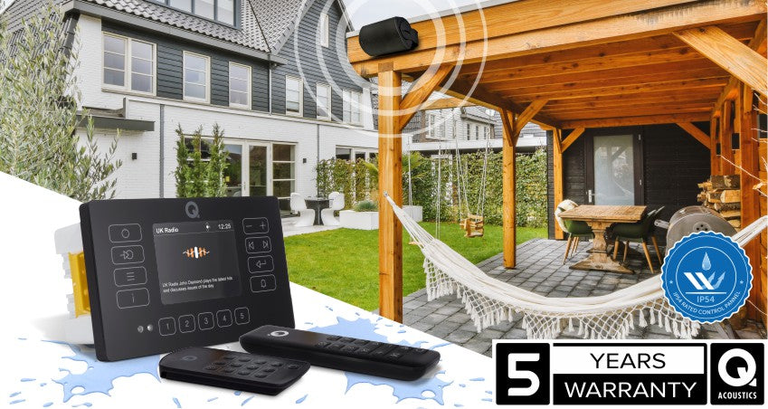 Q Acoustics E120 & Polk Audio Atrium 4 Outdoor Garden HiFi System Bluetooth & DAB Radio