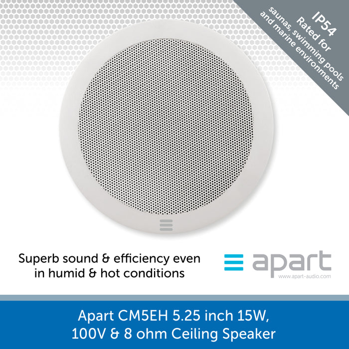 Apart Audio Cm5eh 5 25 Humidity Proof Ceiling Speaker 6w 100v 8 Ohms Ip54 Rated