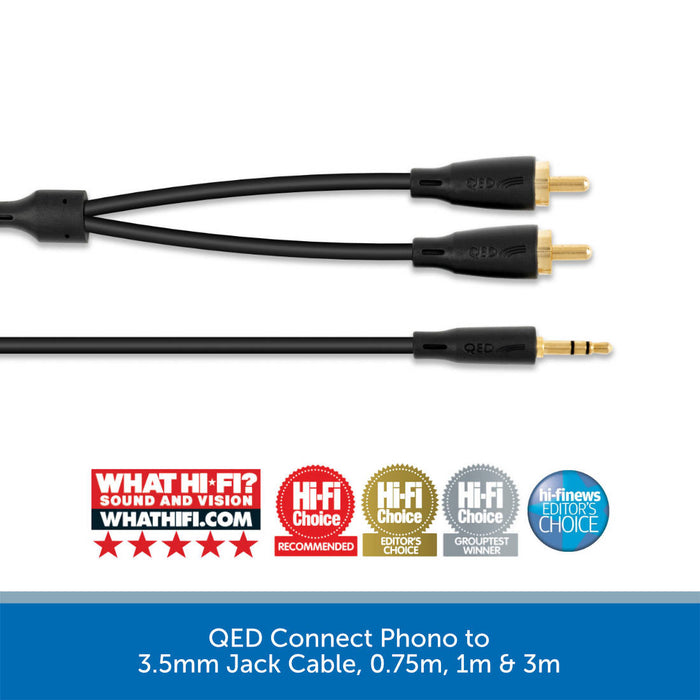 Qed Connect 35mm Jack To Rca Phono Cable 075m 1m And 3m Audio Volt 