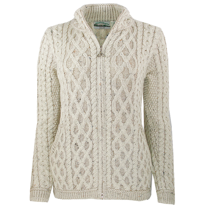 cable knit zip front cardigan