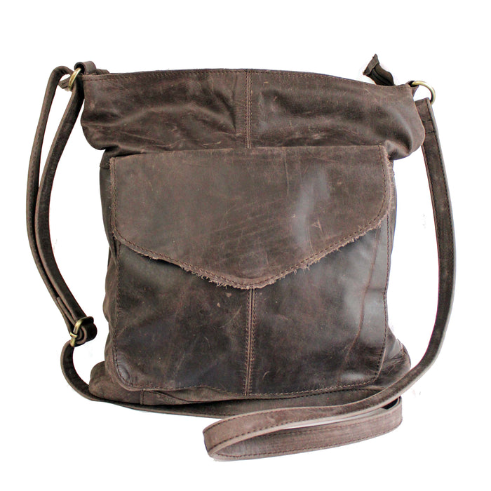 brown leather sling bag