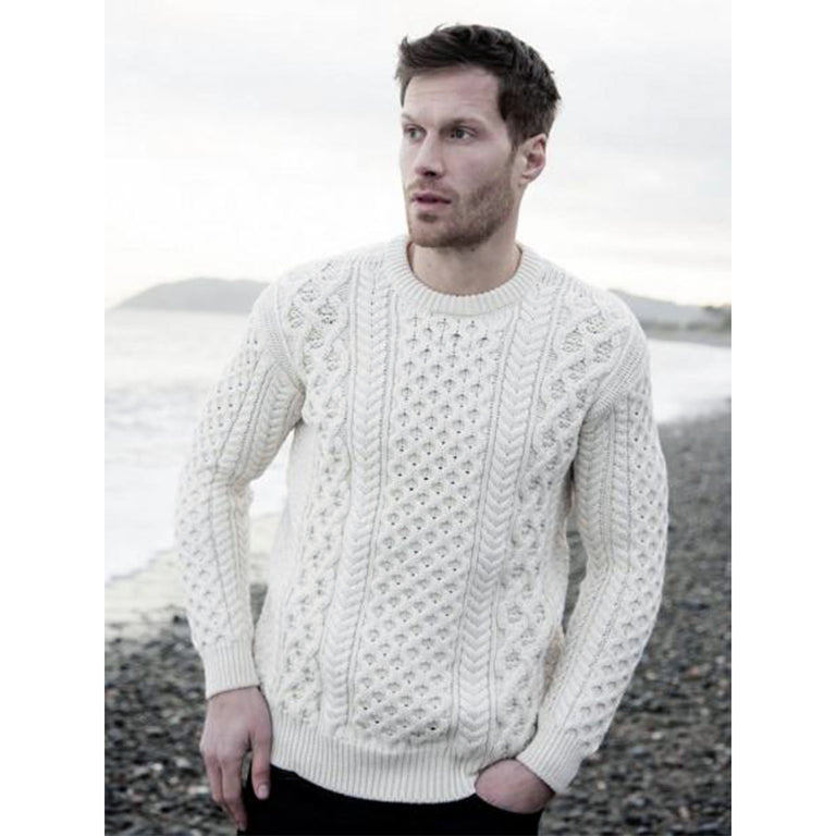 Irish Men S Sweaters Pullovers Traditional Irish Sweaters The   Irelands Eye Knitwear Heavyweight Pullover Honeycomb Sweater Model 768x768 