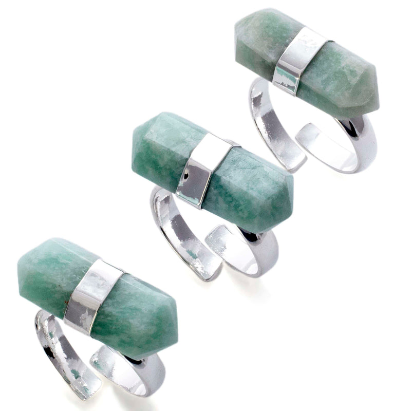 Kalifano Crystal Jewelry Silver Plated Amazonite Adjustable Ring CJR-MJS-AZ