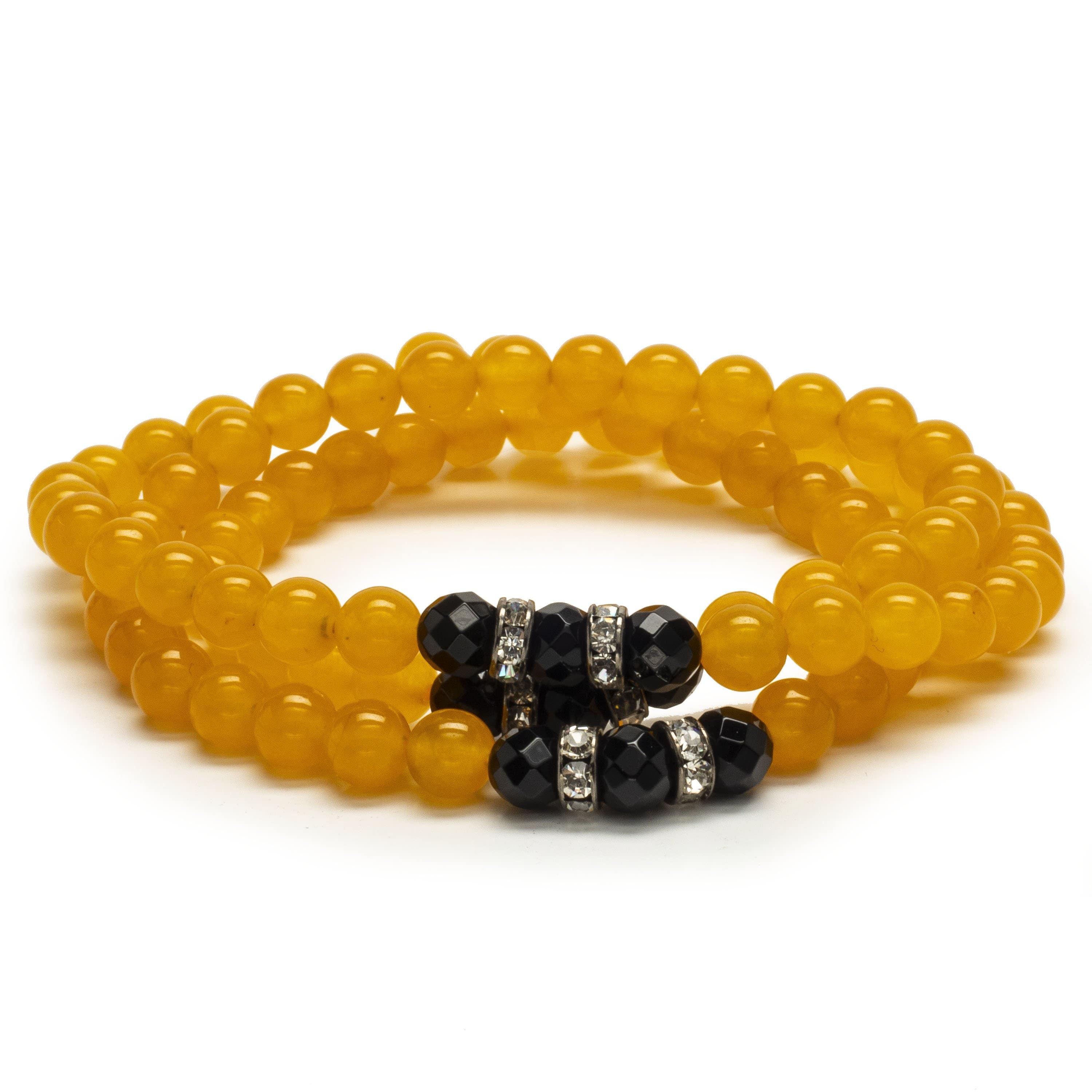 Set of two elastic bracelets - black and orange-yellow balls, flower motif