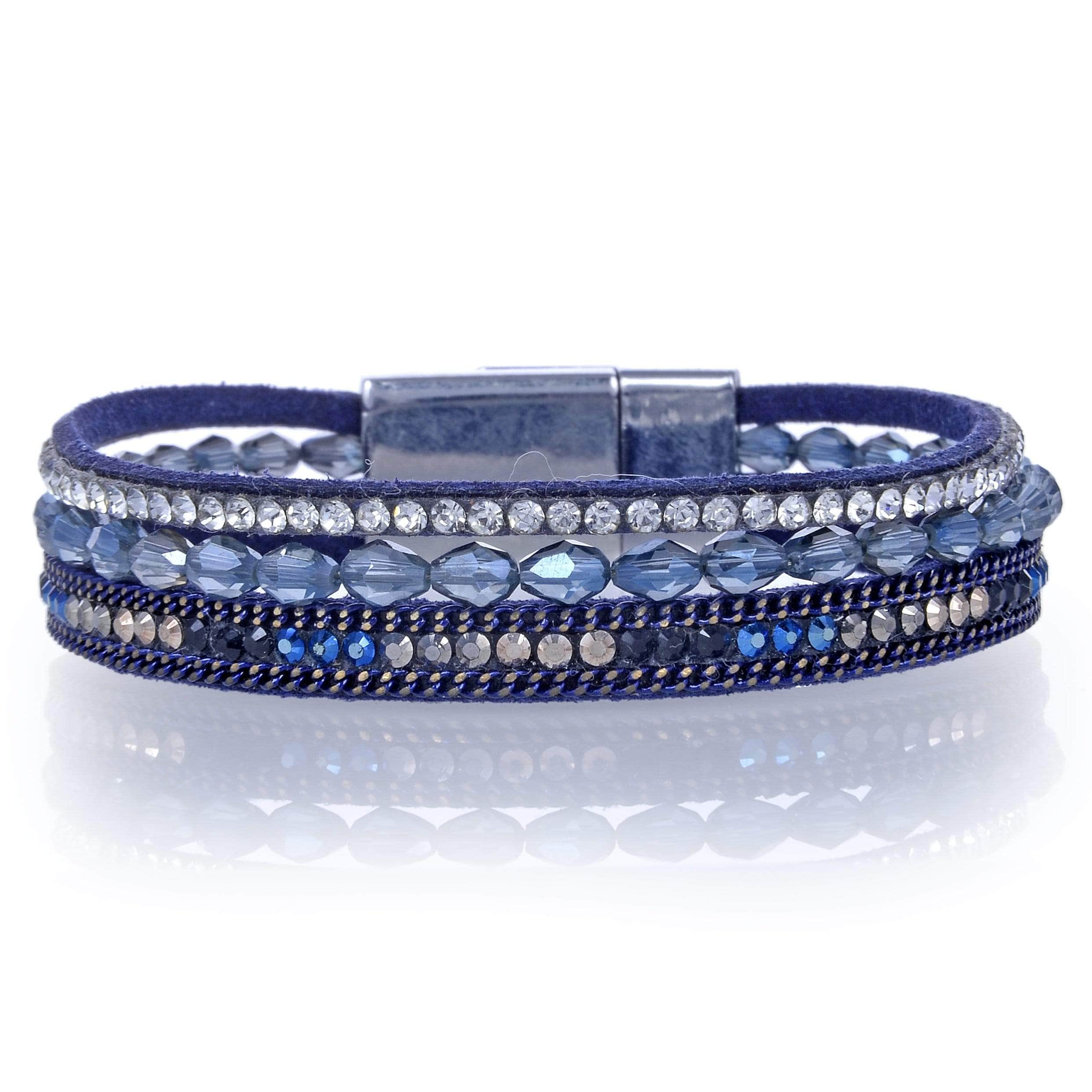 Multiple Layer Strands Leather Gemstone Bracelet in Navy | KALIFANO