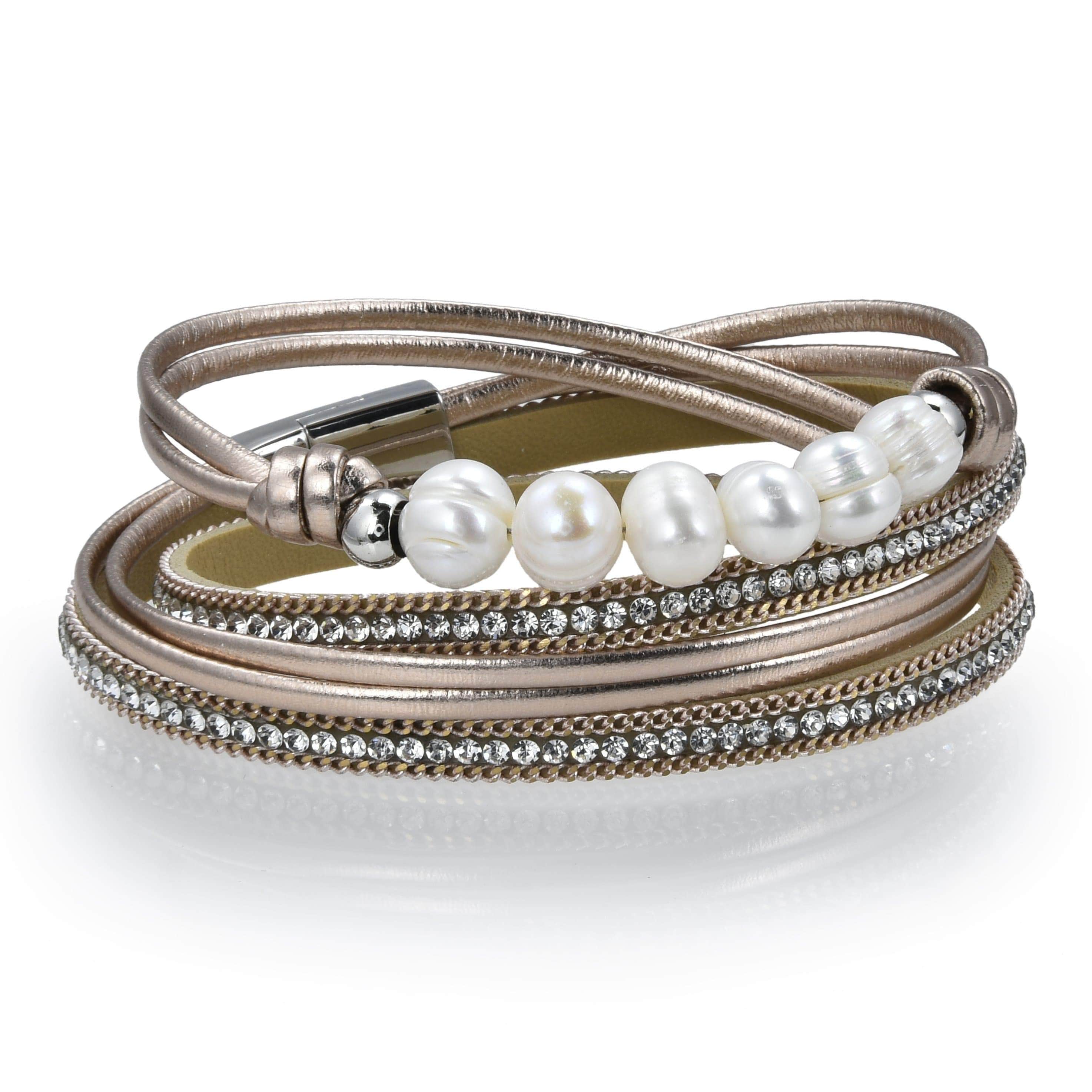 Multiple Strand Pearl & Diamond Bracelet in Gold | KALIFANO