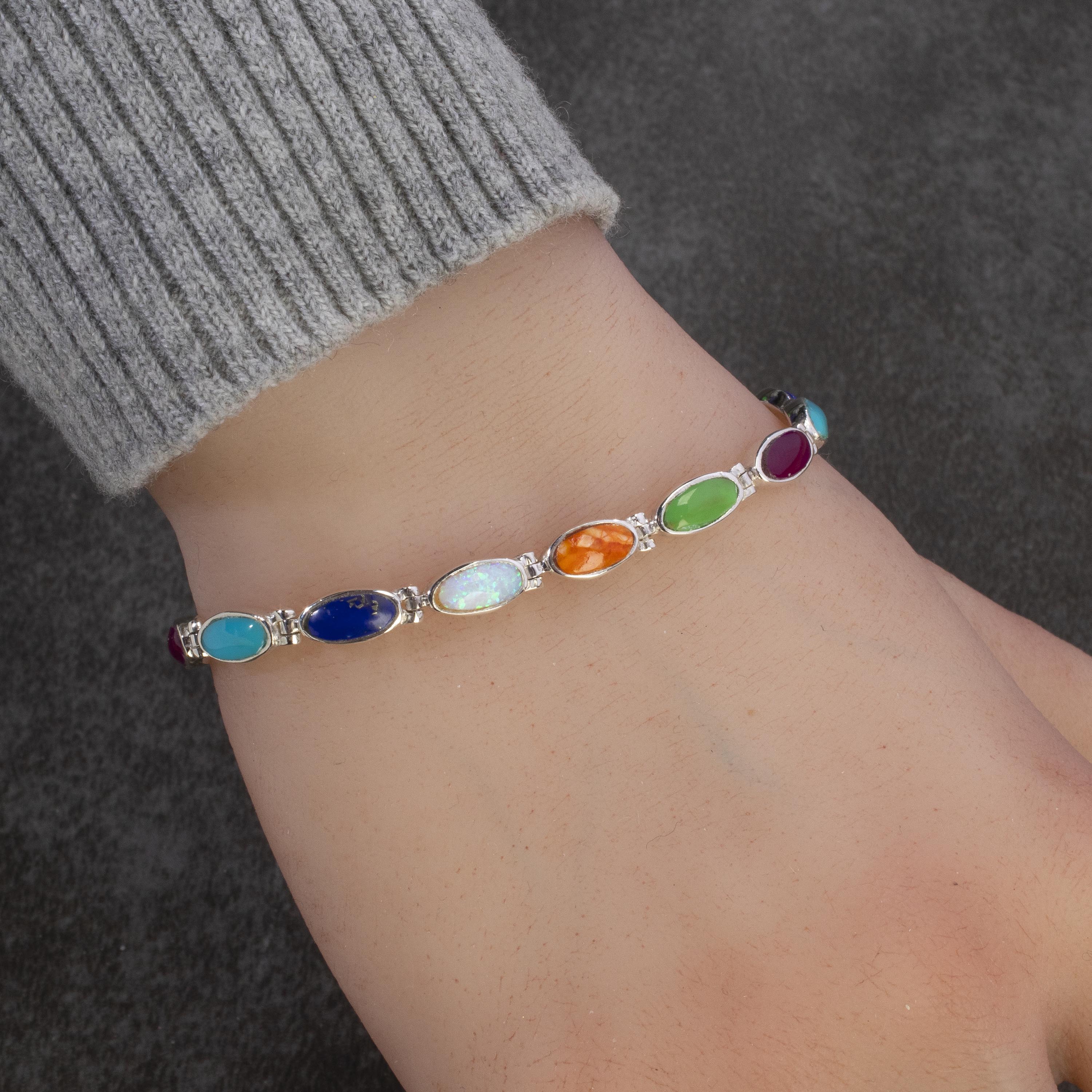 Multi Gemstone Bracelet 925 Sterling Silver bracelet chakra